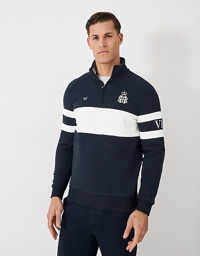 Henley Bowside Half Zip Sweatshirt in Navy and White