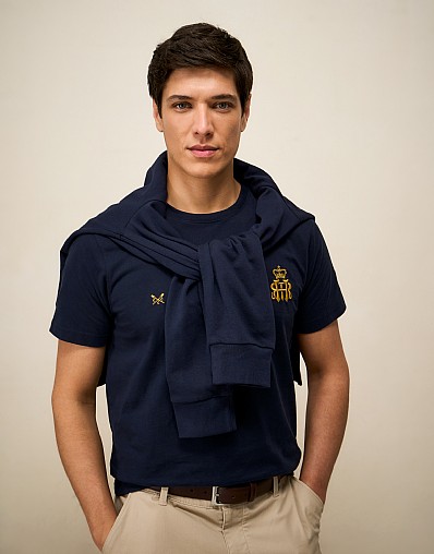 Henley Crest Tee in Navy