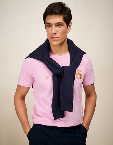 Henley Crest Tee in Pink