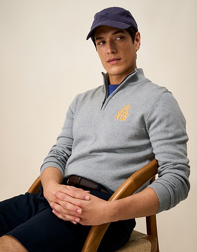 Henley Royal Regatta Cotton Half-Zip Jumper in Grey