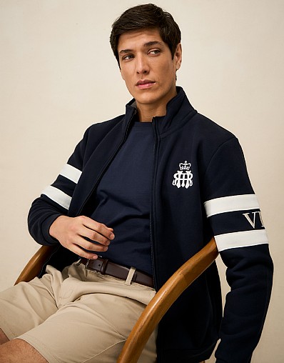Henley Royal Regatta Embroidered Back Full Zip Sweatshirt in Navy & White
