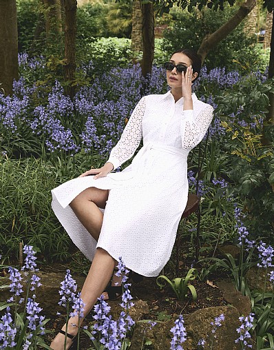 Henley Broderie Shirt Dress in White