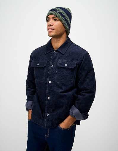 Sherpa Lined Corduroy Shacket in Navy