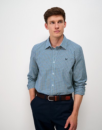 Poplin Multi Check Classic Fit Shirt in Green and Blue