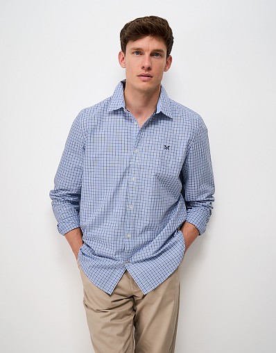 Poplin Multi Check Classic Fit Shirt in Blue and White