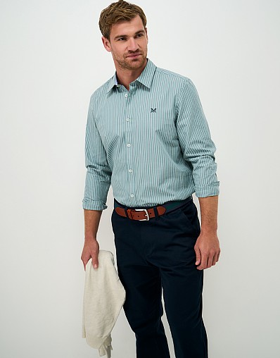 Poplin Micro Stripe Classic Fit Shirt in Green and White