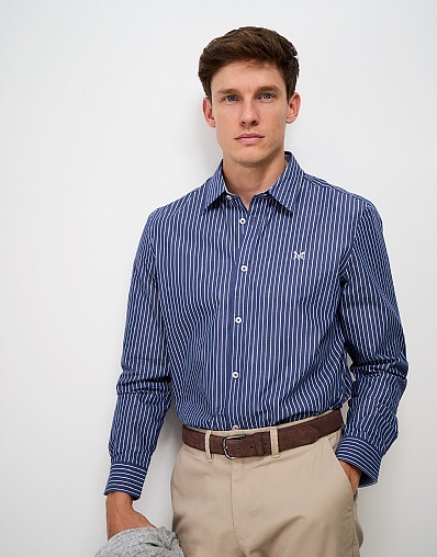 Poplin Micro Stripe Classic Fit Shirt in Navy and White