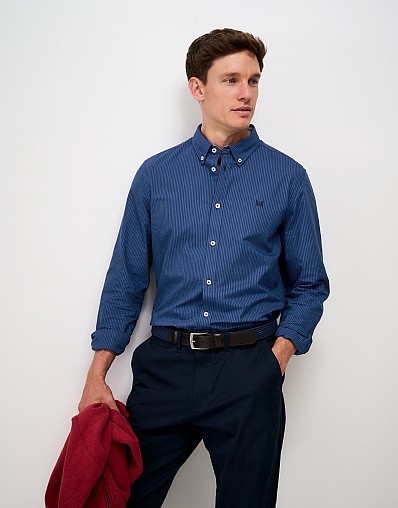 Cotton Oxford Stripe Shirt in Blue and Navy
