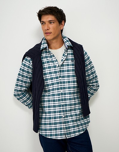 Cotton Oxford Wardley Check Shirt in Green and White