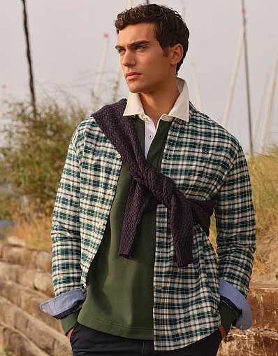 Cotton Oxford Wardley Check Shirt in Green and White
