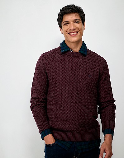 Cotton Basketweave Knit Jumper in Burgundy