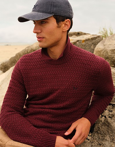 Cotton Basketweave Knit Jumper in Burgundy
