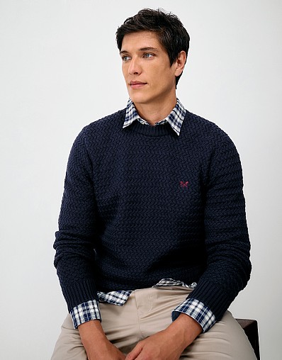 Cotton Basketweave Knit Jumper in Navy