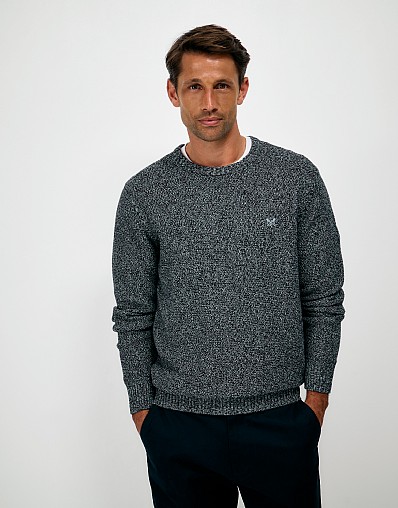 Textured Twist Crew Neck Jumper in Grey & Navy