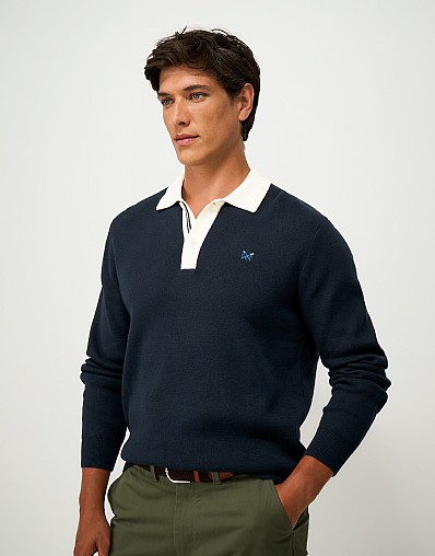 Cotton Knitted Rugby in Navy