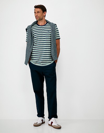 Cotton Three-Stripe Tee in Blue, Navy & Ecru