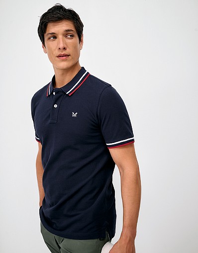 Two-Tone Tipped Pique Polo in Dark Navy
