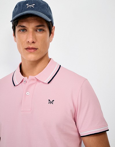 Two-Tone Tipped Pique Polo in Pink
