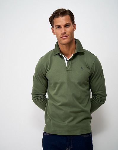Cord Collar Cotton Rugby Shirt in Olive Green