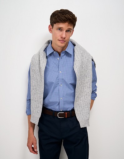 Poplin Micro Gingham Classic Fit Shirt in Blues
