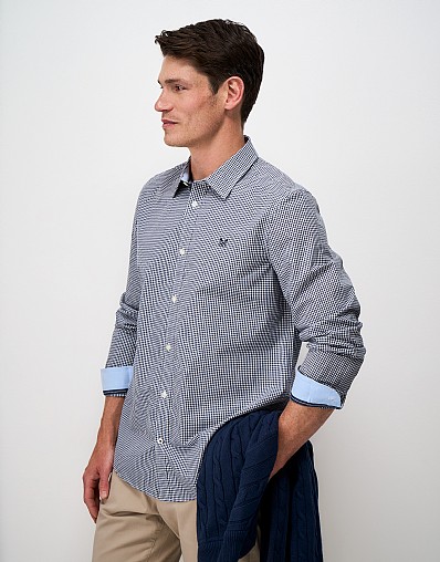 Poplin Micro Gingham Classic Fit Shirt in Navy and White