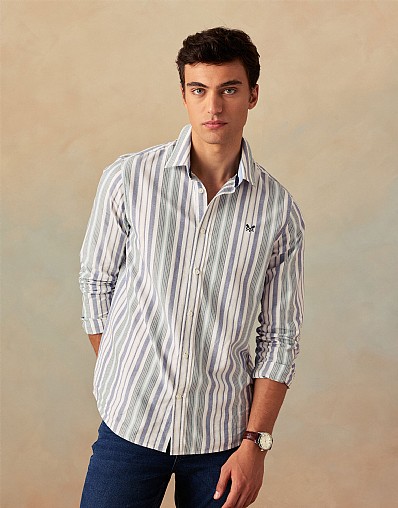 Oxford Boathouse Striped Classic Fit Shirt in Blue and White