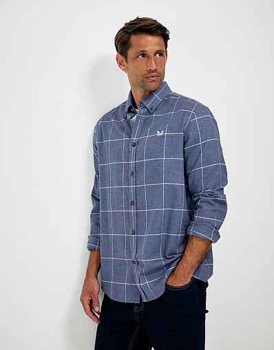 Cotton Flannel Windowpane Check Shirt in Blue
