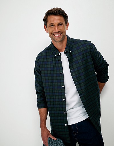 Blackwatch Check Cotton Oxford Shirt in Green & Navy