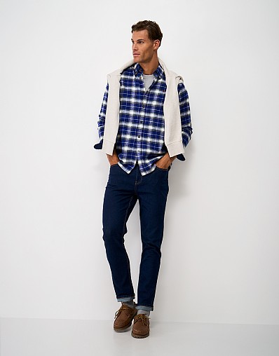 Cotton Flannel Check Shirt in Blue, Navy and White