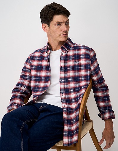 Cotton Flannel Check Shirt in Navy, Red and White