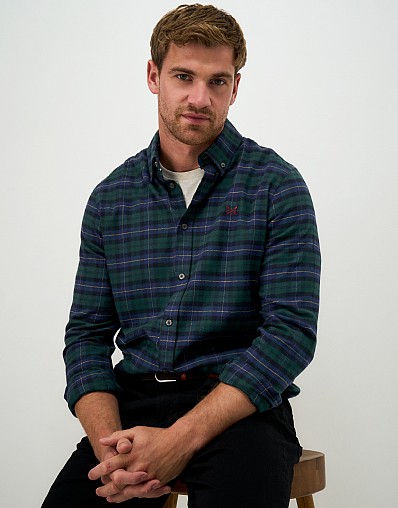 Flannel Modern Blackwatch Classic Fit Shirt in Green, Navy and Black