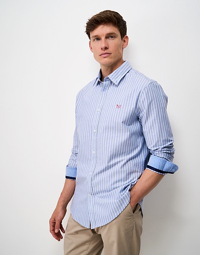 Oxford Timsley Slim Fit Stripe Shirt in Blue, Grey and White