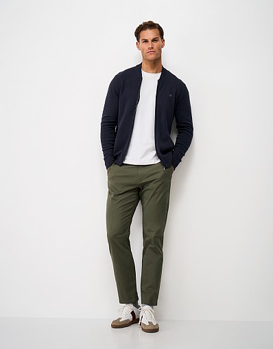 Knitted Cotton Zip Through Bomber Jacket in Heritage Dark Navy