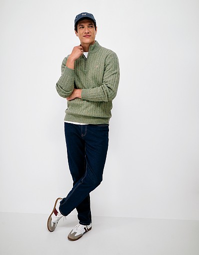 Lambswool Cable Half Zip Jumper in Light Green