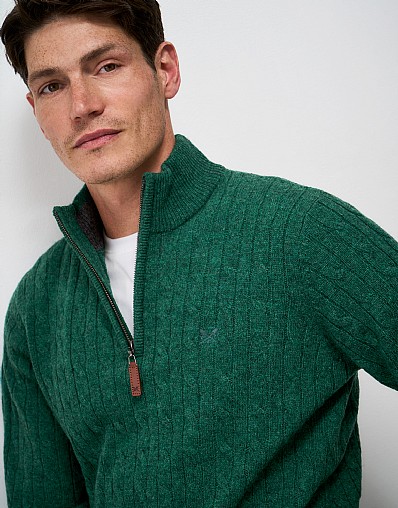 Lambswool Cable Half Zip Jumper in Forest Green