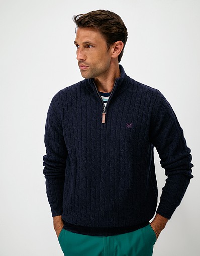 Lambswool Cable Half Zip Jumper in Dark Navy