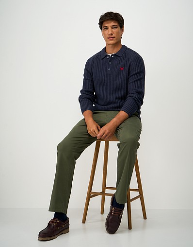 Textured Rib Collared Jumper in Dark Navy