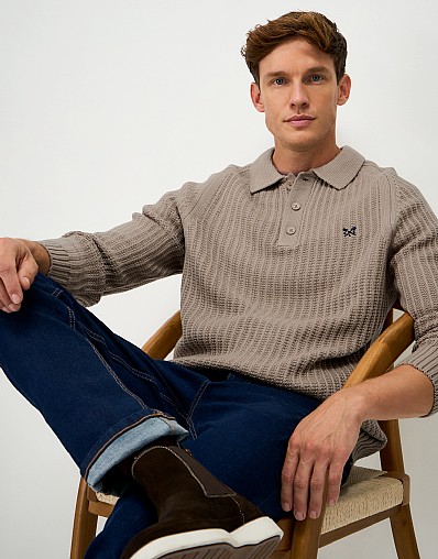 Textured Rib Collared Jumper in Beige