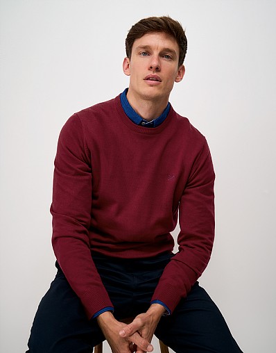 Organic Cotton Crew Neck Jumper in Red