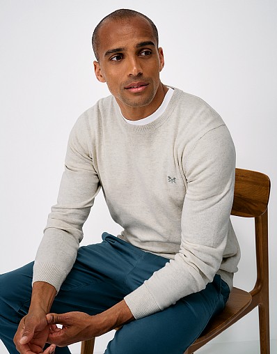 Organic Cotton Crew Neck Jumper in White Marl