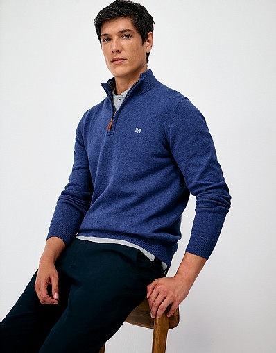 Organic Cotton Half Zip Jumper in Blue Marl
