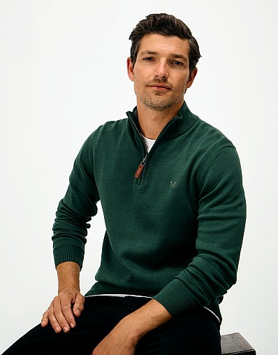 Organic Cotton Half Zip Jumper in Dark Green