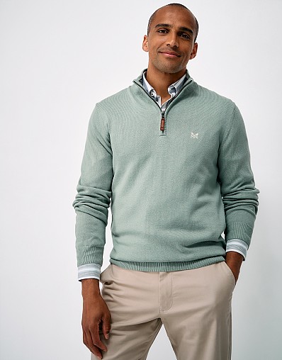 Organic Cotton Half Zip Jumper in Sage Green
