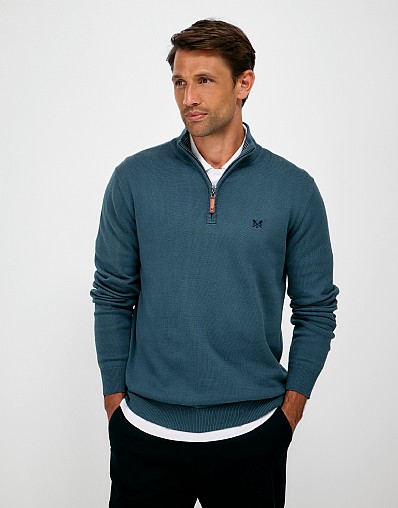 Organic Cotton Half Zip Jumper in Dark Teal