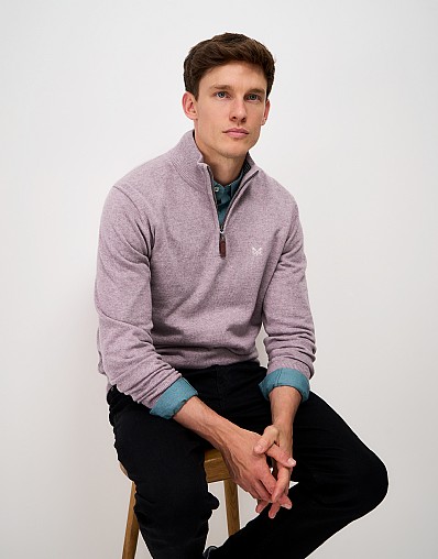 Organic Cotton Half Zip Jumper in Mauve Marl