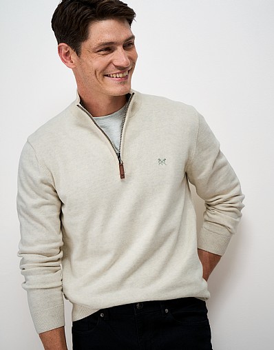 Organic Cotton Half Zip Jumper in White Marl