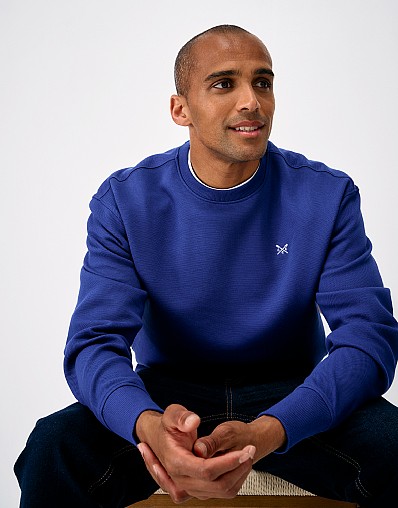 Pique Crew Neck Sweatshirt in Blue