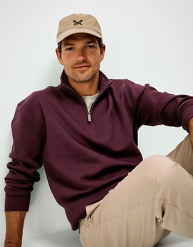 Pique Half Zip Sweatshirt in Burgundy