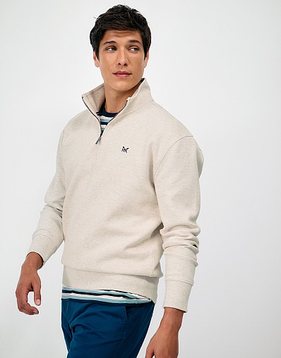 Pique Half Zip Sweatshirt in Oatmeal Marl