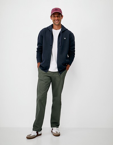 Pique Zip Through Hoodie in Navy